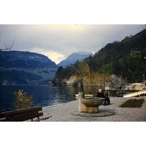 Kodak Slide 1950s Red Border Kodachrome Lake Lucerne in Brunnen, Switzerland.